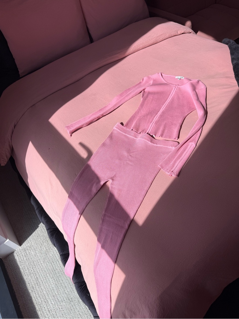 Fashion Nova Pink Ribbed Two-Piece Legging Set